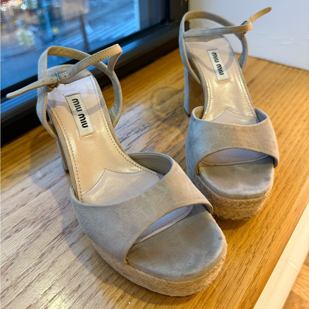 Miu Miu Women's Tan Espadrille Platform Sandals | EU 35.5 | US 5.5